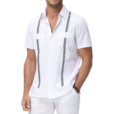 Mens Short Sleeve Cuban Guayabera Shirt Casual Summer Beach Button Down Shirts Tops