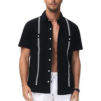 Mens Short Sleeve Cuban Guayabera Shirt Casual Summer Beach Button Down Shirts Tops
