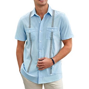 Mens Short Sleeve Cuban Guayabera Shirt Casual Summer Beach Button Down Shirts Tops