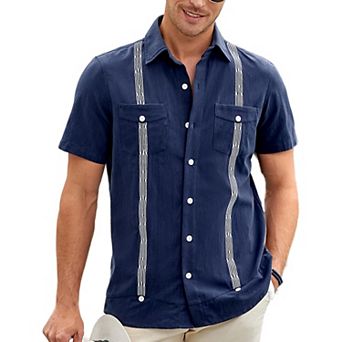 Mens Short Sleeve Cuban Guayabera Shirt Casual Summer Beach Button Down Shirts Tops