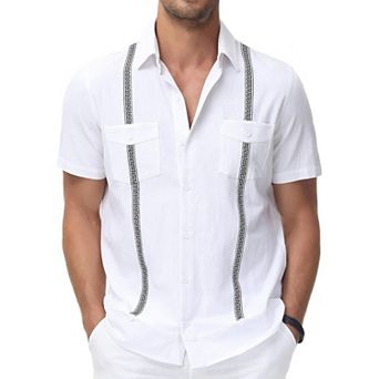 Mens Short Sleeve Cuban Guayabera Shirt Casual Summer Beach Button Down Shirts Tops