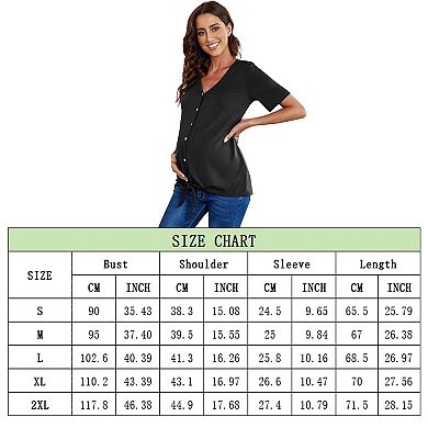 Women Maternity Tops Short Sleeve V Neck T Shirts Casual Button Nursing Tops Tie Knot Pregnancy
