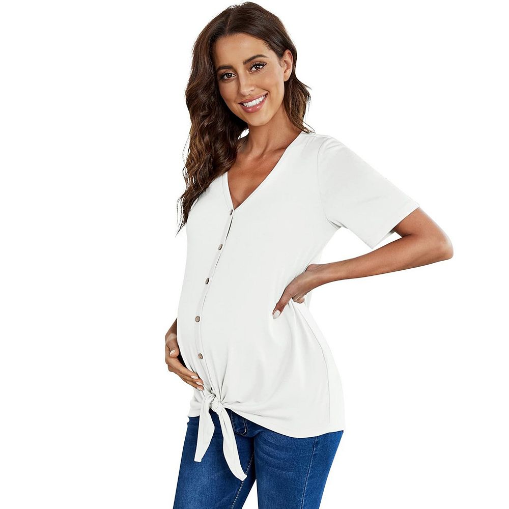 Women Maternity Tops Short Sleeve V Neck T Shirts Casual Button Nursing ...