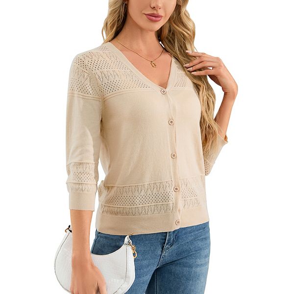 White Cardigan For Women Chiclily Women's Long Sleeve Cropped