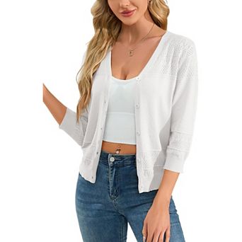 Womens Cropped Cardigan Knit Shrugs for Dresses V Neck Button Down Bolero Cardigans Sweaters