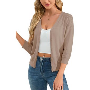 Womens Cropped Cardigan Knit Shrugs for Dresses V Neck Button Down Bolero Cardigans Sweaters