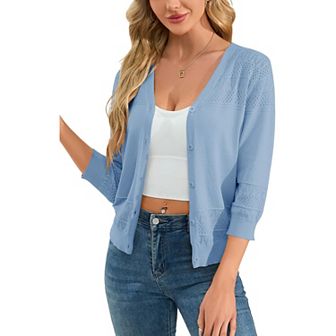 Womens Cropped Cardigan Knit Shrugs for Dresses V Neck Button Down Bolero Cardigans Sweaters