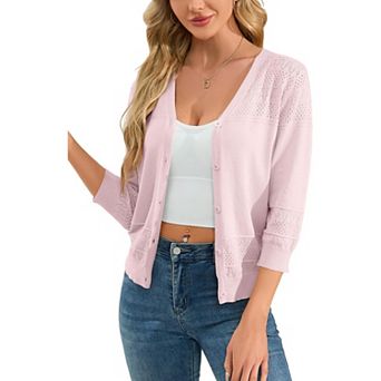Womens Cropped Cardigan Knit Shrugs for Dresses V Neck Button Down Bolero Cardigans Sweaters