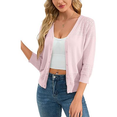 Womens Cropped Cardigan Knit Shrugs for Dresses V Neck Button Down Bolero  Cardigans Sweaters
