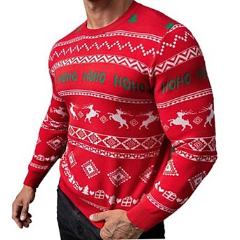 Men's Christmas Sweater Pullover Xmas Sweater Crew Neck Long Sleeve Knit Tops