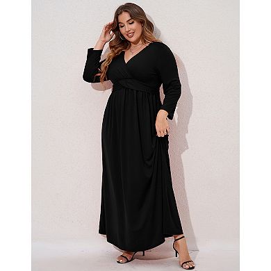 Women's Plus Size Long Dress Short Sleeve V Neck Empire Waist Beach Party Dresses