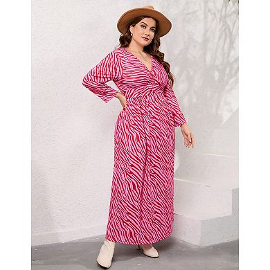 Women's Plus Size Long Dress Short Sleeve V Neck Empire Waist Beach Party Dresses