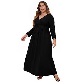 Women's Plus Size Long Dress Short Sleeve V Neck Empire Waist Beach Party Dresses