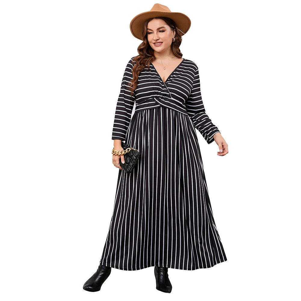 Women's Plus Size Long Dress Short Sleeve V Neck Empire Waist Beach ...