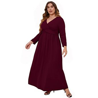 Women's Plus Size Long Dress Short Sleeve V Neck Empire Waist Beach Party Dresses