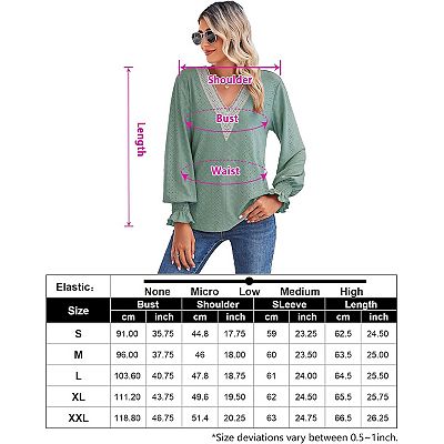 Women's Lace V Neck Blouse Shirts Long Sleeve Casual Loose Tops