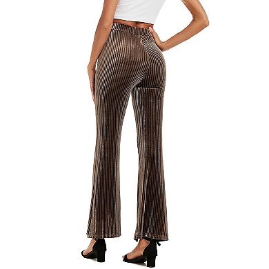 Women's Flare Velvet Corduroy Leggings Elastic High Waist Bootcut Front Split Ribbed Yoga Pants