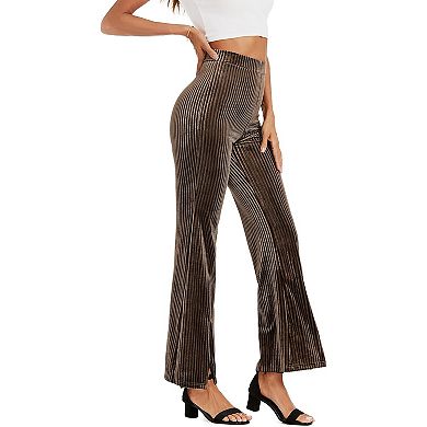 Women's Flare Velvet Corduroy Leggings Elastic High Waist Bootcut Front Split Ribbed Yoga Pants