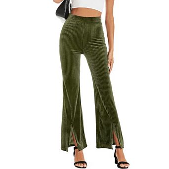 Women's Flare Velvet Corduroy Leggings Elastic High Waist Bootcut Front Split Ribbed Yoga Pants