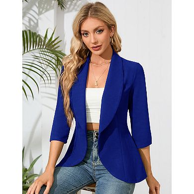 Women's Blazer Suit Open Front Cardigan 3/4 Sleeve Fitted Ruffle Hem Jacket Casual Office Blazer