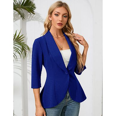 Women's Blazer Suit Open Front Cardigan 3/4 Sleeve Fitted Ruffle Hem Jacket Casual Office Blazer
