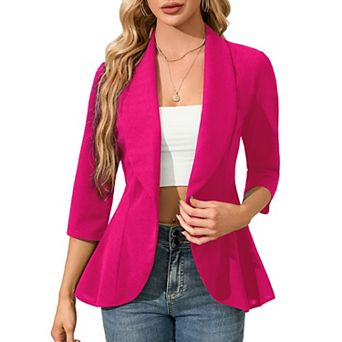 Women's Blazer Suit Open Front Cardigan 3/4 Sleeve Fitted Ruffle Hem Jacket Casual Office Blazer