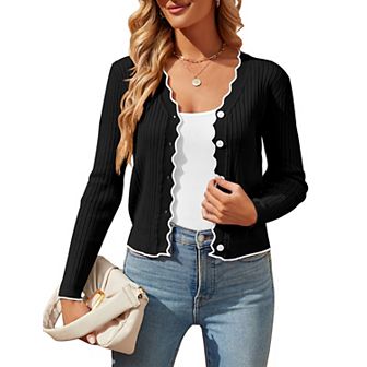 Womens Cropped Cardigan Knit Shrugs Tops V Neck Button Down Cardigans Sweaters