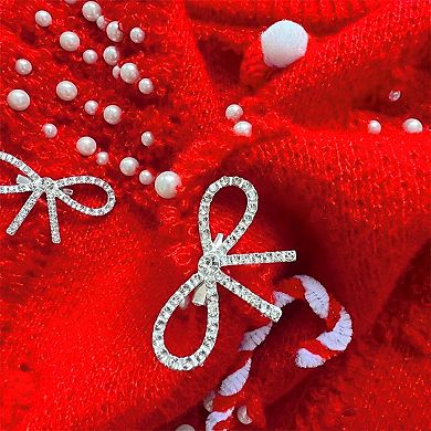 Womens Christmas Pullover Sweater Christmas Tree Flocked Pattern Crew Neck Fuzzy Crew Neck Sweater