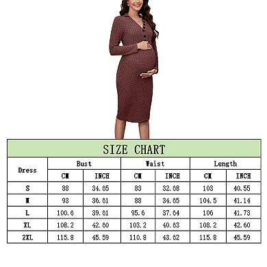 Women's Maternity Dress Long Sleeve Sweater Dress Button Ribbed Knit Slim Fit Elegant Midi Dresses