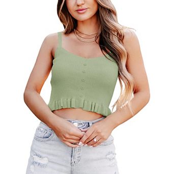Womens Sleeveless Halter Crop Top Knit Sweater Vest Ribbed Camisole Tank Tops