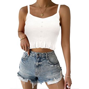 Womens Sleeveless Halter Crop Top Knit Sweater Vest Ribbed Camisole Tank Tops