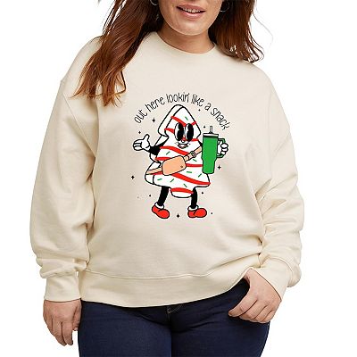 MISSKY Women s Plus Size Christmas Sweatshirts Crew Neck Out Here Lookin Like A Snack Pullover Sweatshirts Size 2XL Apricot