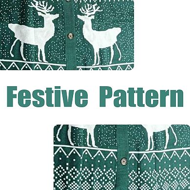 Womens Christmas Sweater Cardigan Ugly Sweater Long Sleeve Reindeer Open Front Sweater Knit Cardigan