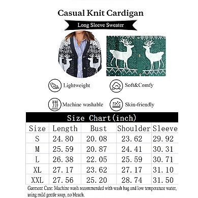 Womens Christmas Sweater Cardigan Ugly Sweater Long Sleeve Reindeer Open Front Sweater Knit Cardigan