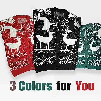 Womens Christmas Sweater Cardigan Ugly Sweater Long Sleeve Reindeer Open Front Sweater Knit Cardigan