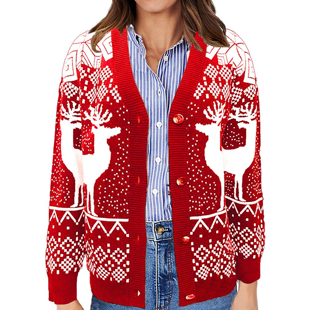 Womens Christmas Sweater Cardigan Ugly Sweater Long Sleeve