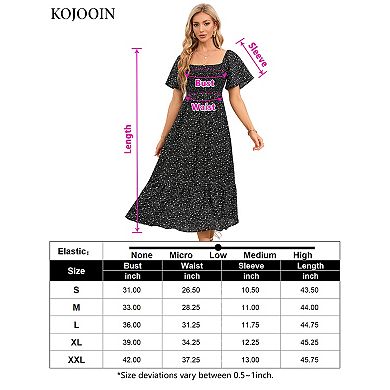 Maternity Dress Women's Summer Square Neck Smocked Maxi Dress Short Sleeve Pregnancy Dress