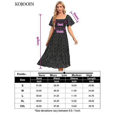 Maternity Dress Women's Summer Square Neck Smocked Maxi Dress Short Sleeve  Pregnancy Dress