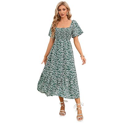 short sleeve summer maxi dress Long Modest Print Short Cap Sleeve Summer Maxi Dress Gown - NT074_B006