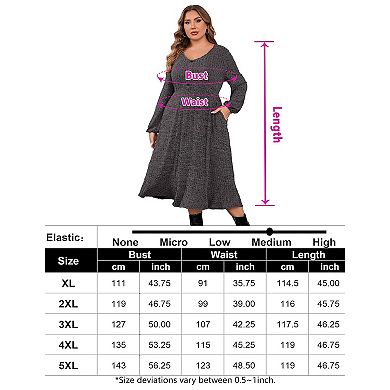 Women's Plus Size Sweater Dress V-Neck Long Sleeve Fall Winter Dressed with Pockets