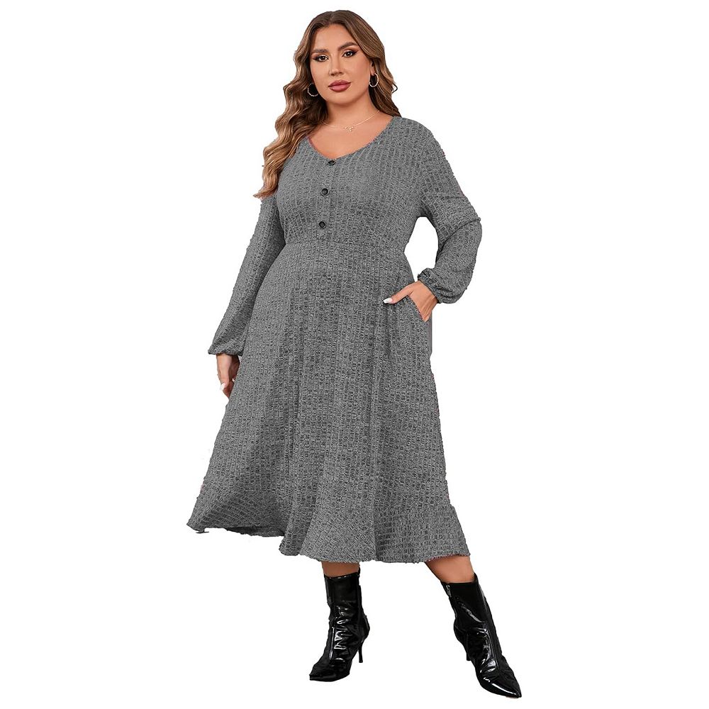 1210263 Black Plush Sleeve Sweater Dress