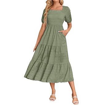 Women Summer Mini Dress Short Sleeve V Neck Ruffled Irregular Hem Sundress for Casual Daily