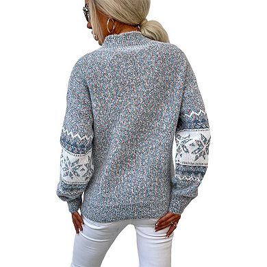 Womens Pullover Sweater Turtleneck Snowflakes Sweater Christmas Ugly Sweater Long Sleeve Sweater