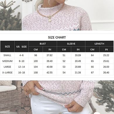 Womens Pullover Sweater Turtleneck Snowflakes Sweater Christmas Ugly Sweater Long Sleeve Sweater