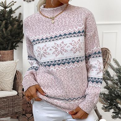 Womens Pullover Sweater Turtleneck Snowflakes Sweater Christmas Ugly Sweater Long Sleeve Sweater