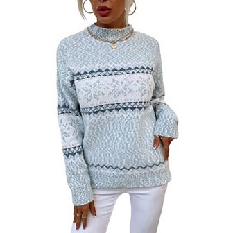 Womens Pullover Sweater Turtleneck Snowflakes Sweater Christmas Ugly Sweater Long Sleeve Sweater