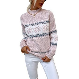 Womens Pullover Sweater Turtleneck Snowflakes Sweater Christmas Ugly Sweater Long Sleeve Sweater