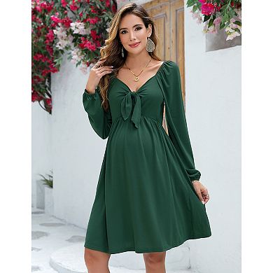 Maternity Dresses for Baby Shower Women's Knotted V Neck Knee Length Wrap Baby Shower Dress