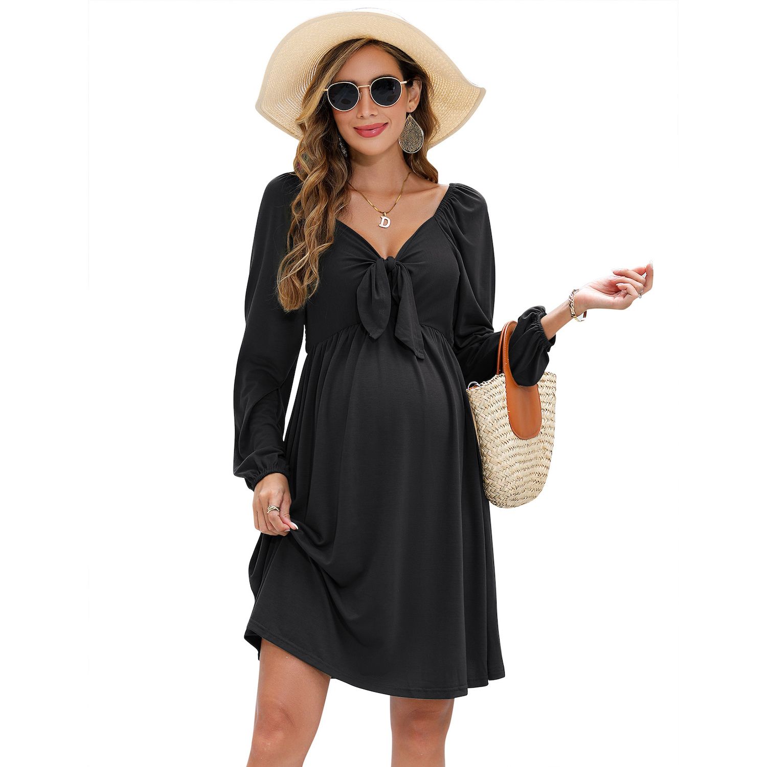 navy blue dress for baby girl Sequin Tulle Long-sleeves Baby Shower Gown for Maternity – loveangeldress main image 1