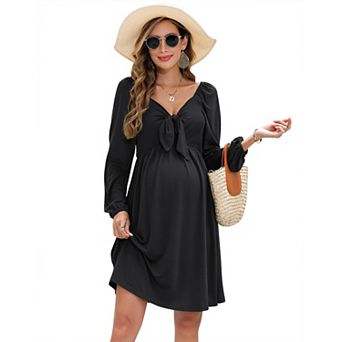 Maternity Dresses for Baby Shower Women's Knotted V Neck Knee Length Wrap Baby Shower Dress